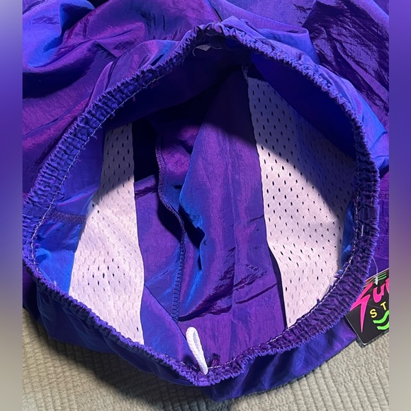 Surf Style Shorts Iridescent Purple Nylon Neon Logo 90s Size M NWT - Picture 7 of 12